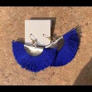 Fun fringe fan royal blue earrings! Handmade.